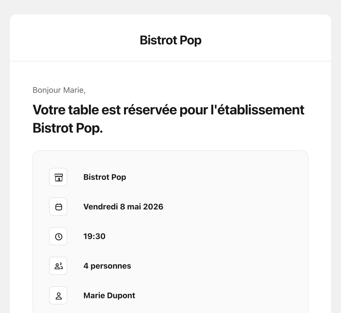 Confirmations et rappels par email
