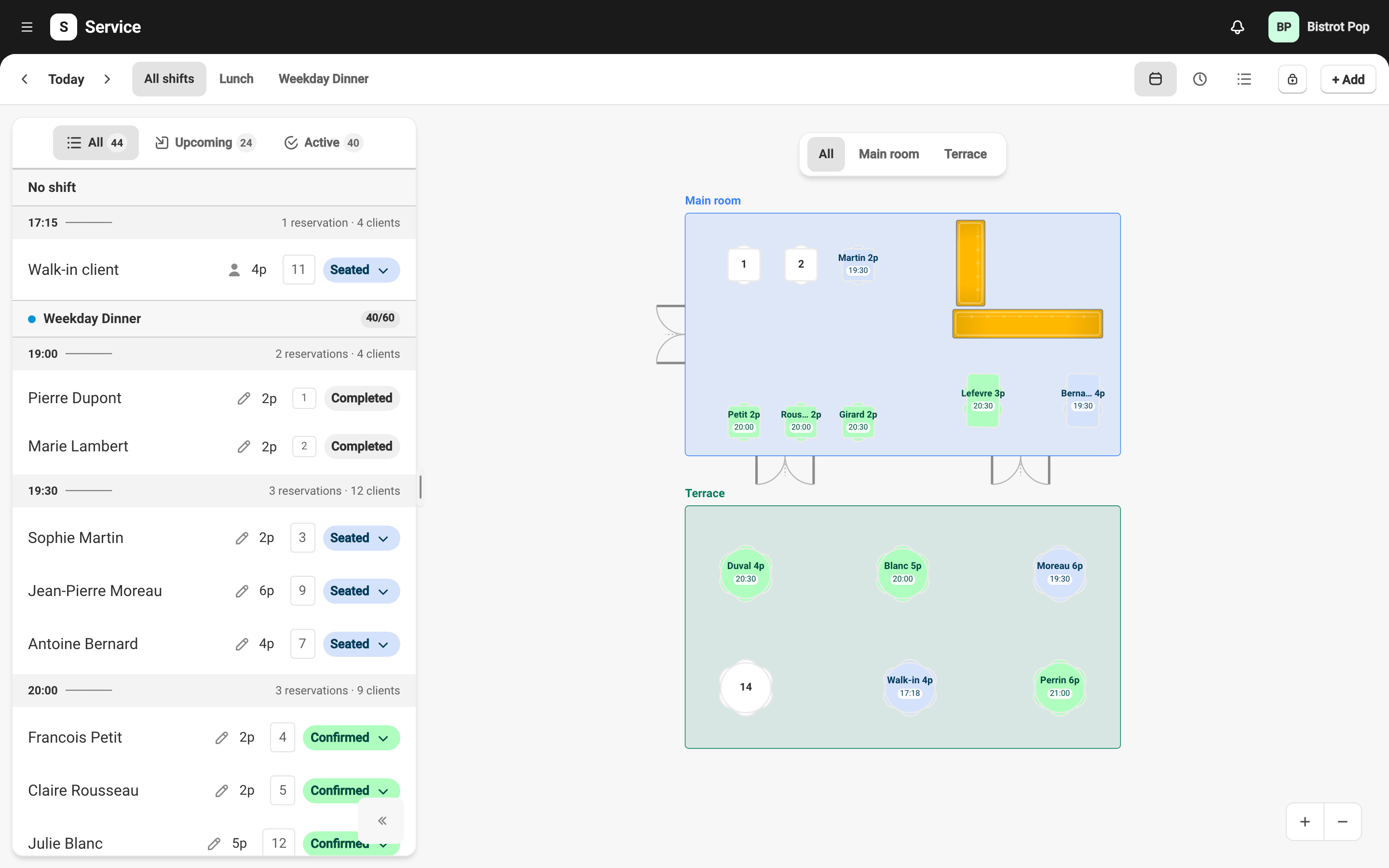 Floor plan with tables and sections
